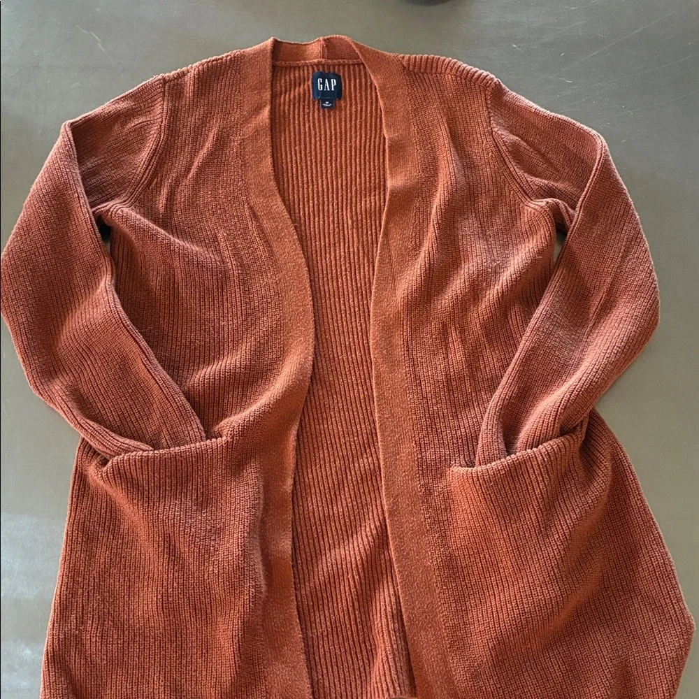 GAP Warm Brown Knit Sweater Gap Women's M Long Sleeve  Waist Coat Classic Style - Picture 7 of 16